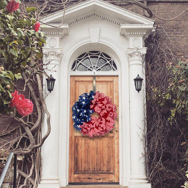Unisex nan Americana star and stripe mesh front door wreath with full-bodied deco ribbon and over the door hanger Kalsten