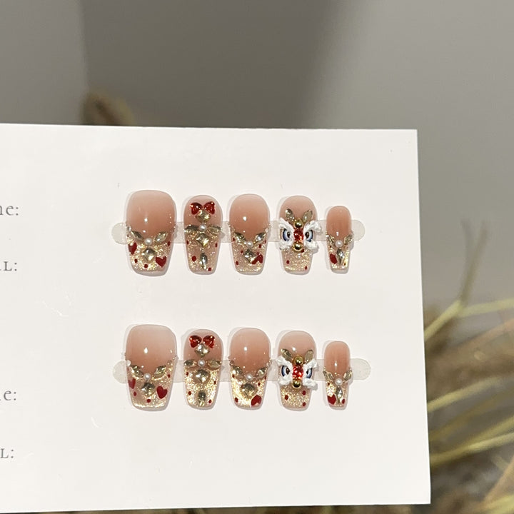 Festive Holiday-Themed Press-On Nail Art