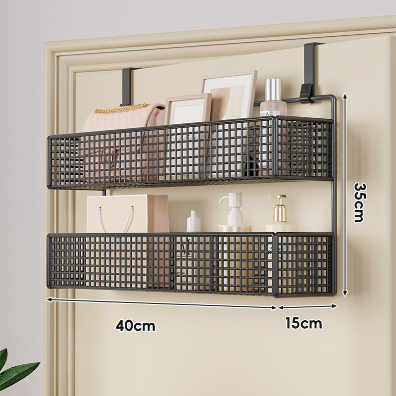 Over-Door Hanging Double-Tier Ventilated Mesh Storage Basket Organizer with Hooks