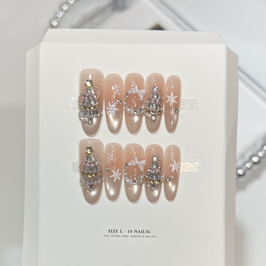 Glittery Press-On Nail Art Set with Snowflake Design Kalsten
