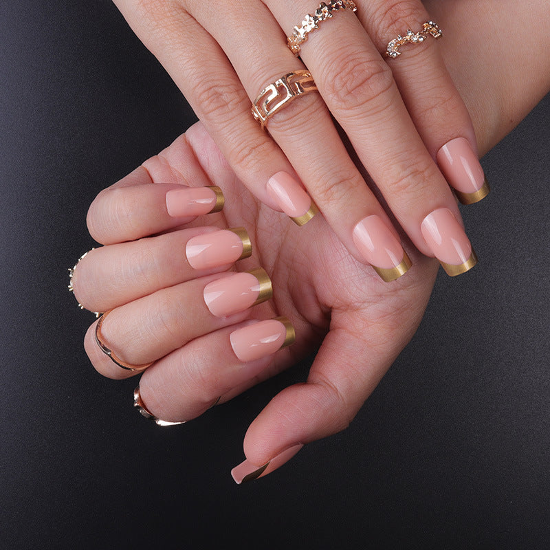 Elegant French Tip Press-On Nails with Gold Accent Kalsten