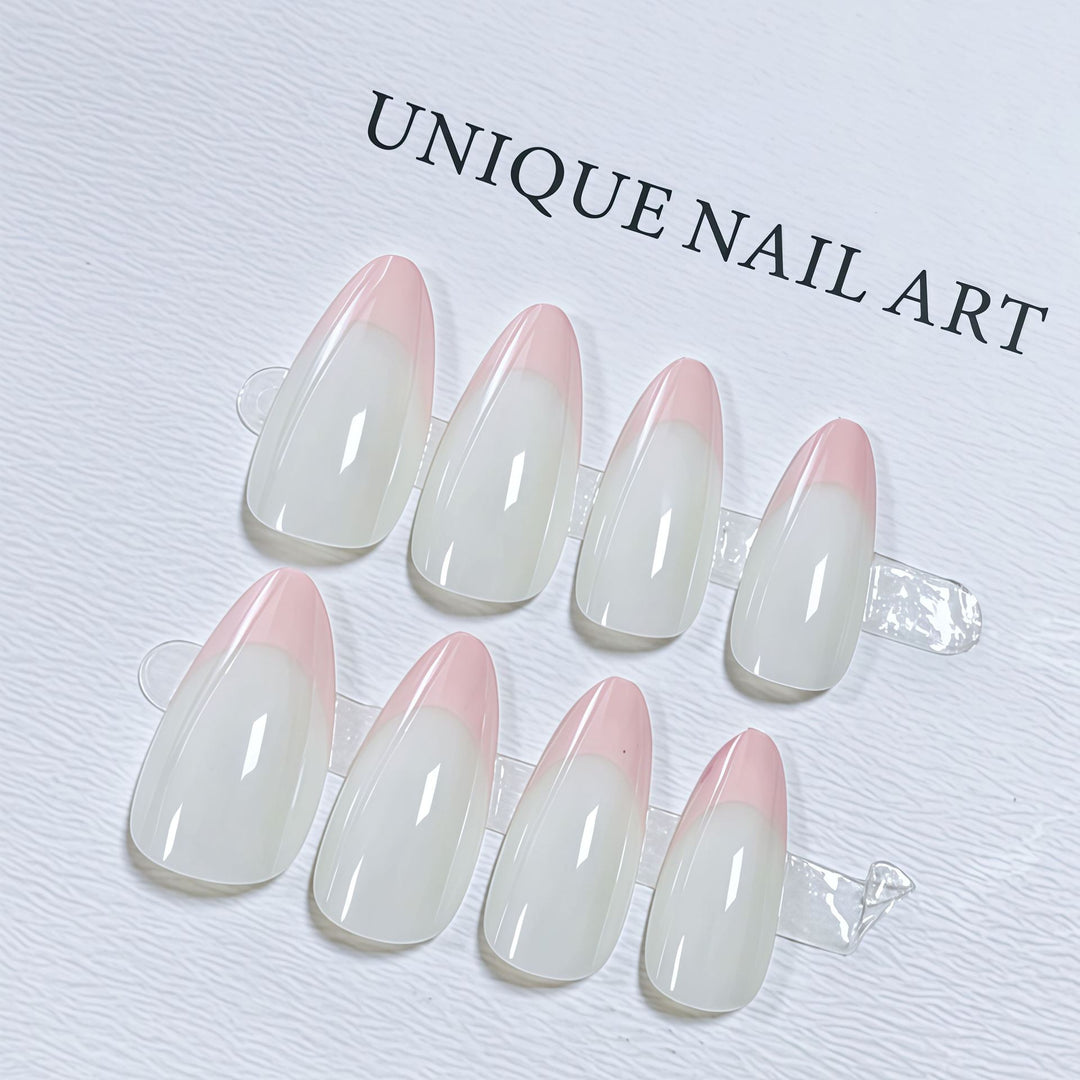 Stylish Almond-Shaped Press-On Nail Set with Chic Pink Tips Kalsten