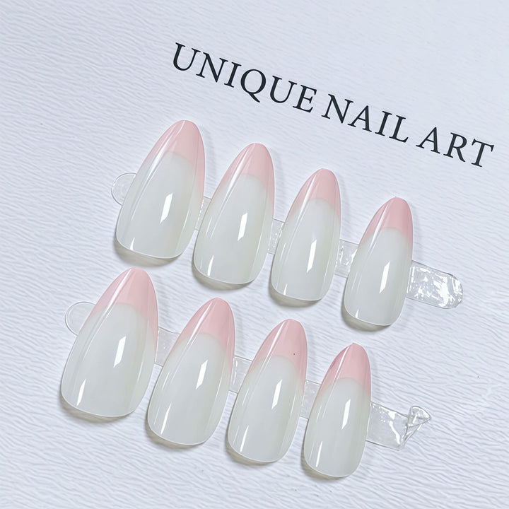 Stylish Almond-Shaped Press-On Nail Set with Chic Pink Tips Kalsten