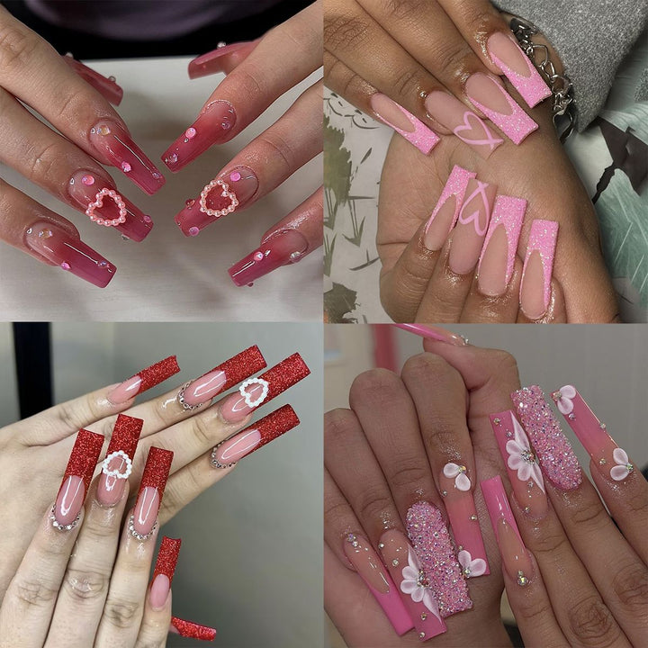 Artistic Press-On Nail Set with Heart and Classic Designs kalsten