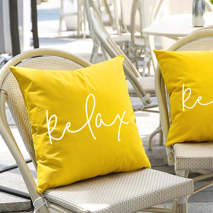 Square Script 'Relax' Outdoor-Ready Throw Pillow Cover with Hidden Zipper