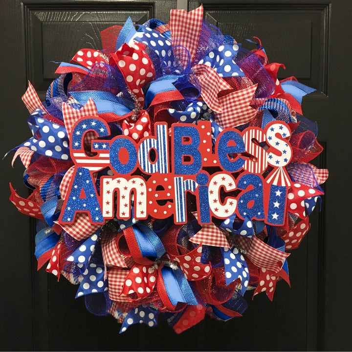 Independence Day patriotic front door wreath with Eagle Statue of Liberty and Liberty Bell accents Kalsten