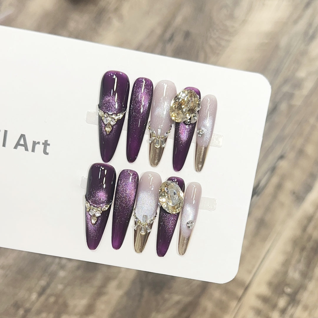 Elegant Stiletto Press-On Nail Set with Decorative Jewel Accents Kalsten