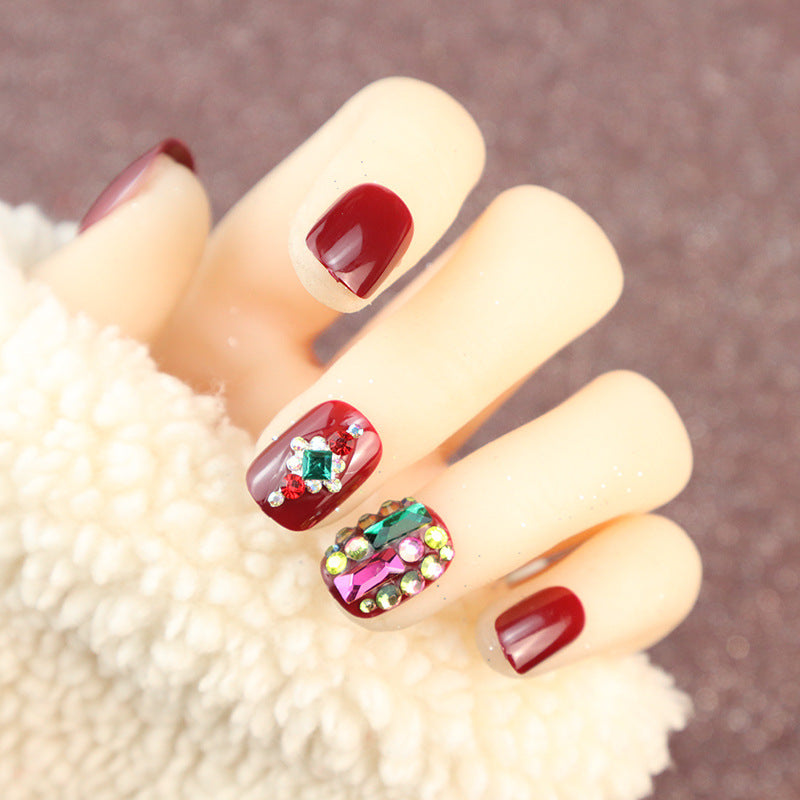 Decorative Press-On Nail Set with Gem Accents