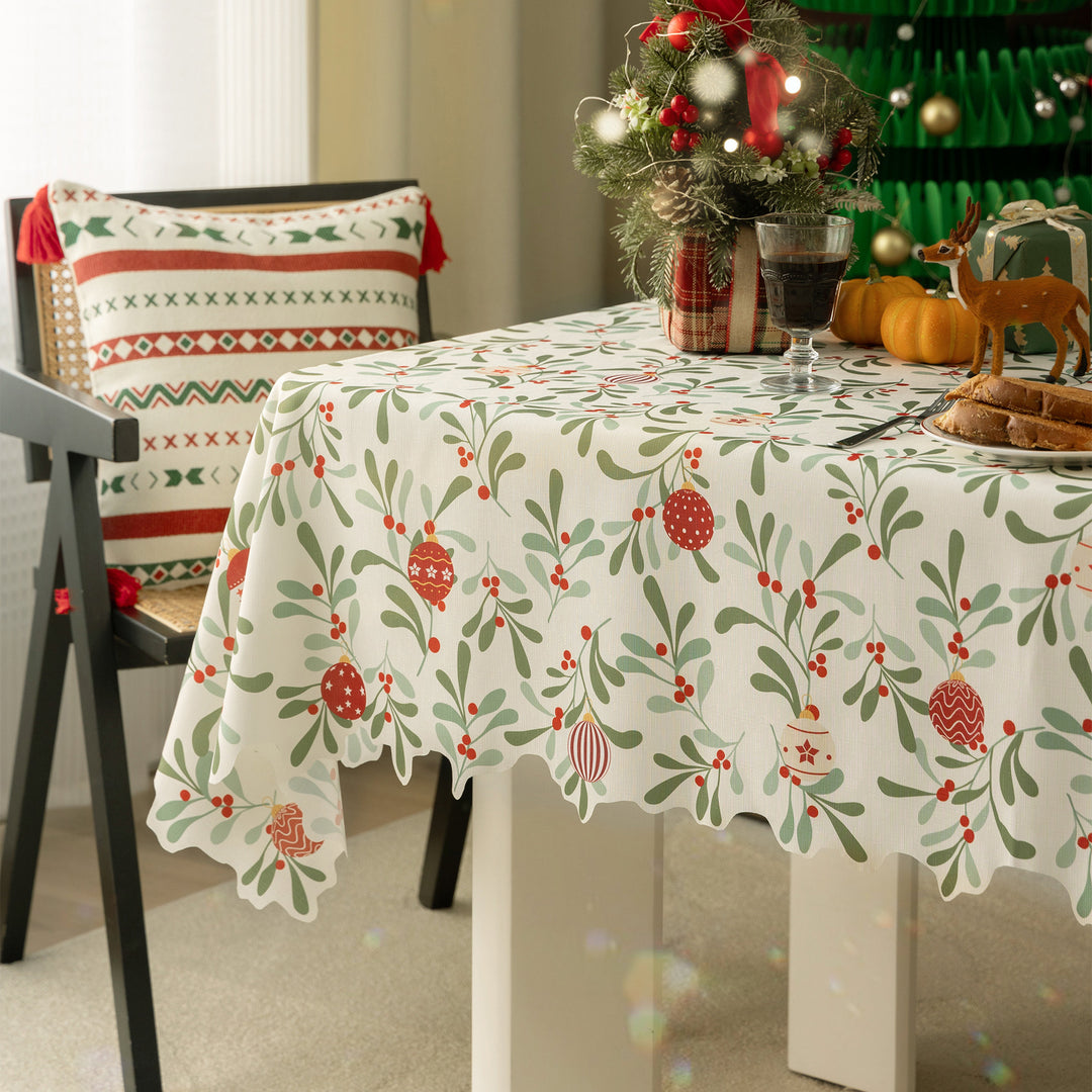 Festive rectangular tablecloth with mistletoe and Christmas ornament motif Kalsten
