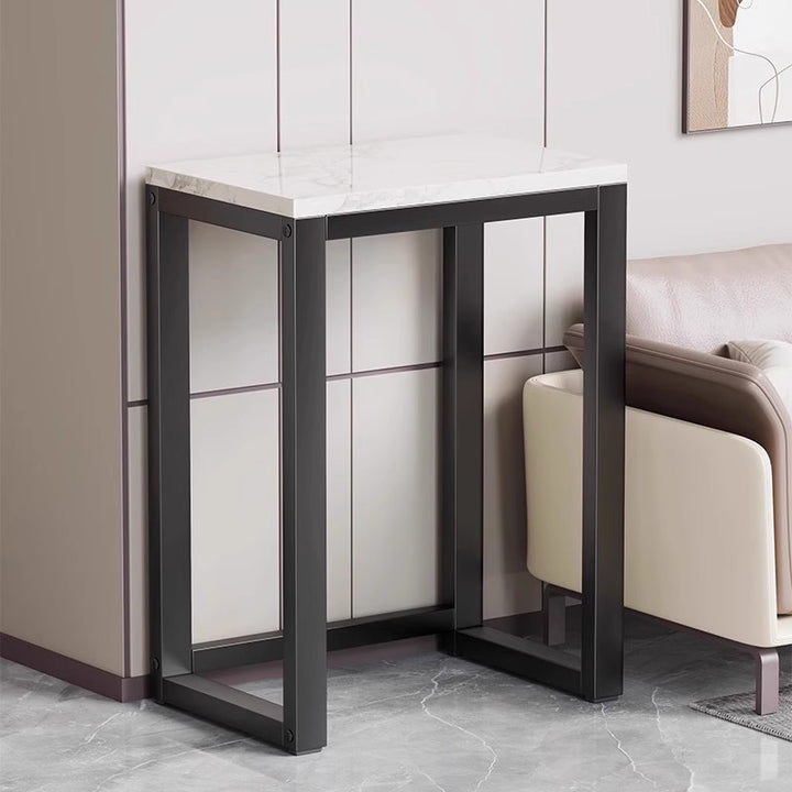 Gold Metal Aquarium Console Table with Faux Marble Top and Robot Vacuum Storage
