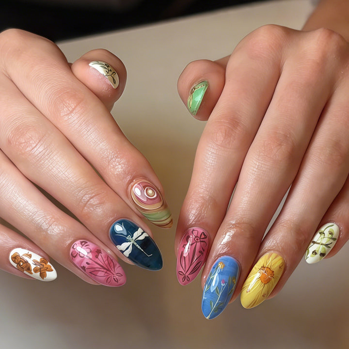 Nail art set with creative hand-painted designs and elegant details Kalsten
