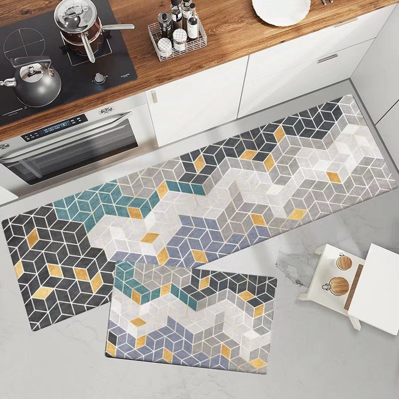 Marble-Pattern Kitchen Runner Mat Set Kalsten