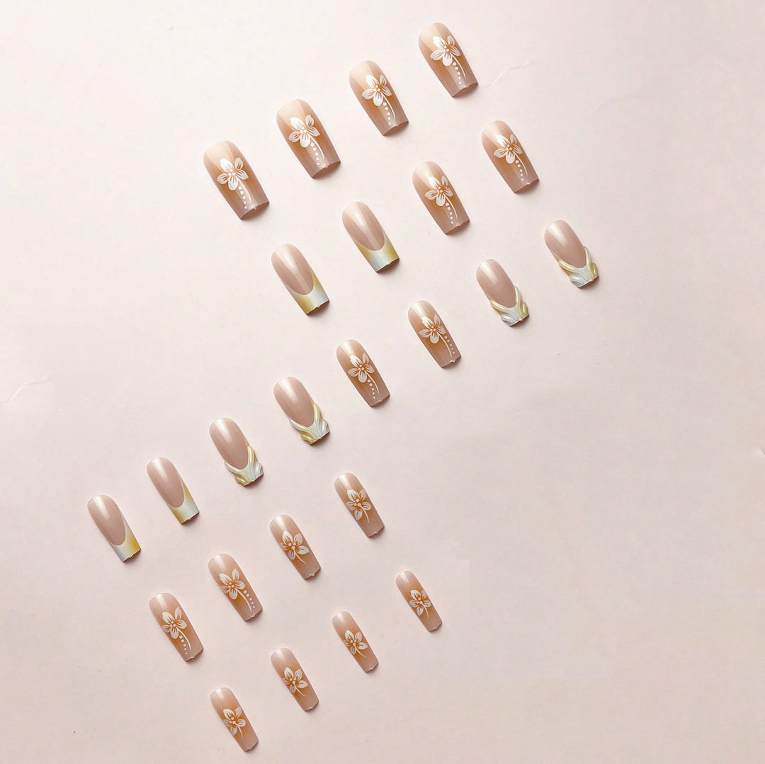 Artificial nail set with elegant floral designs and high-gloss finish Kalsten