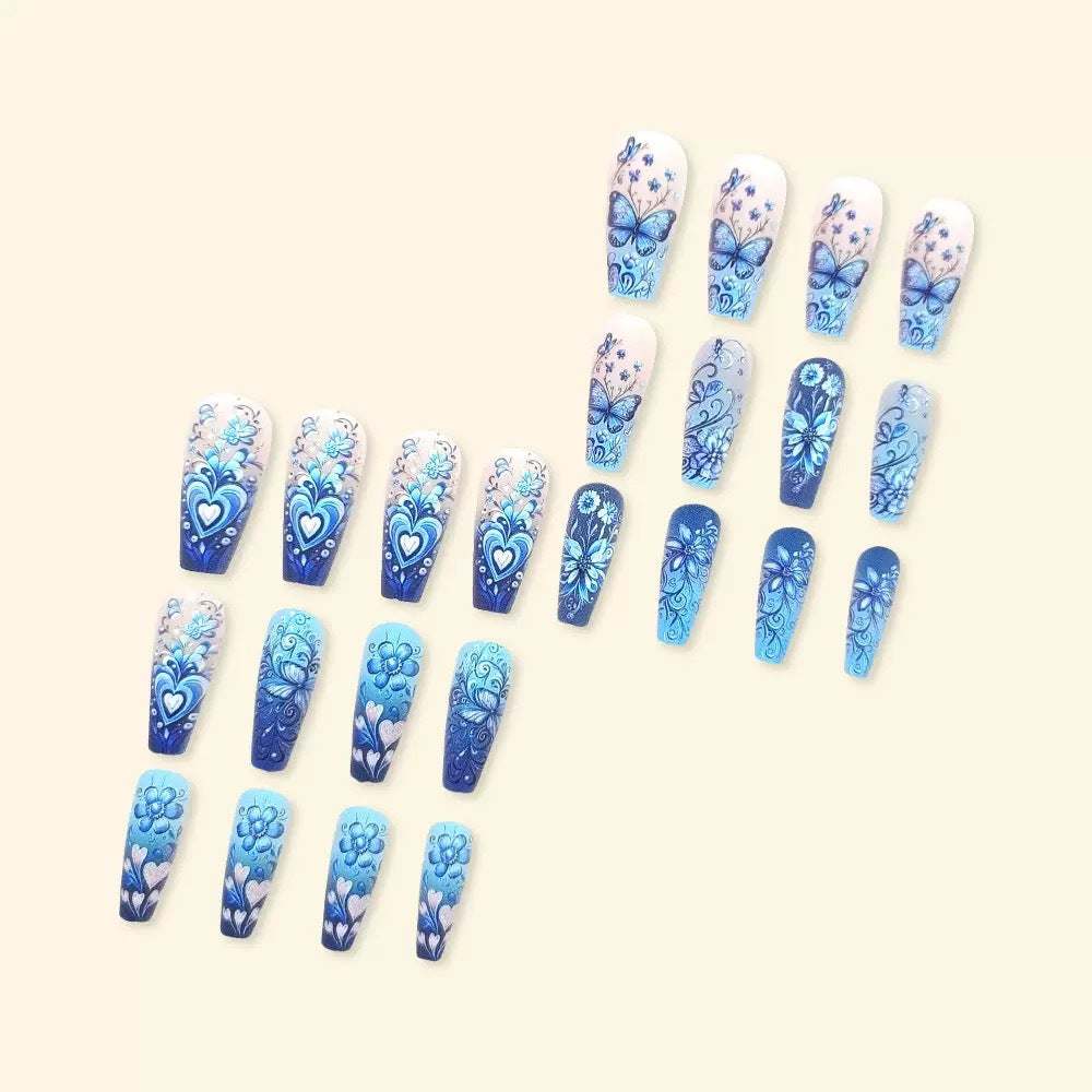 Artificial nail set with floral and butterfly patterns Kalsten