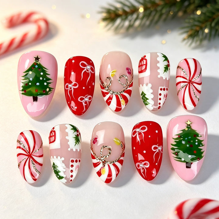 Festive Holiday-Themed Press-On Nail Art