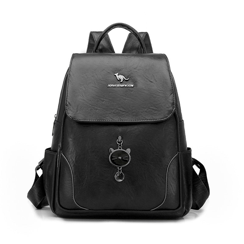 Cute Cat-Themed Leather Backpack Kalsten