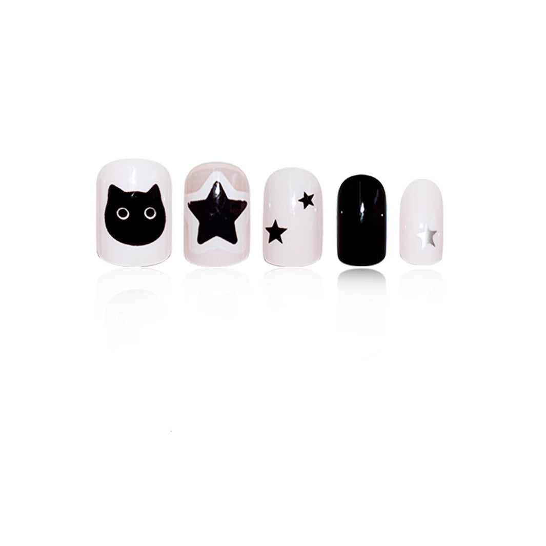 Playful Cat and Star-Themed Press-On Nail Art Extensions Kalsten