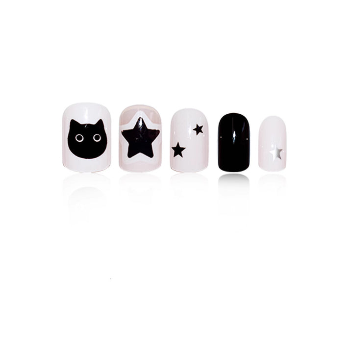 Playful Cat and Star-Themed Press-On Nail Art Extensions Kalsten