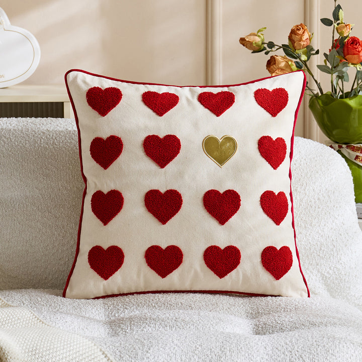 Embroidered Script Love Lumbar Pillow Cover with Tufted Heart