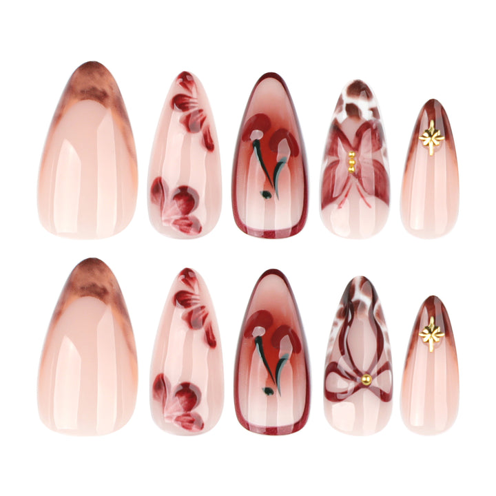 Artful Nail Extensions with Floral Accents Kalsten