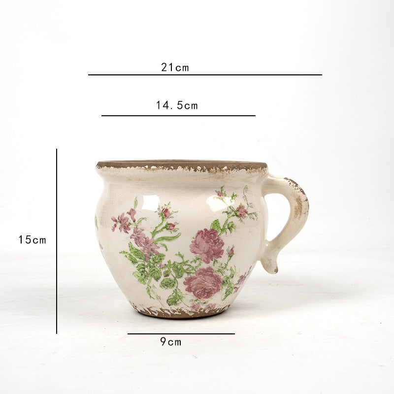 Decorative ceramic pot with floral pattern Kalsten