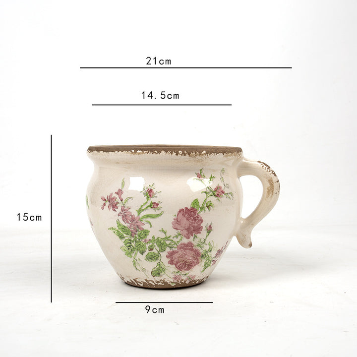 Decorative ceramic pot with floral pattern Kalsten
