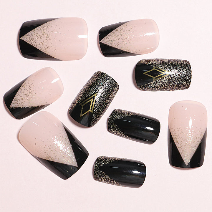 Elegant Press-On Nail Art Set with Geometric Design Kalsten