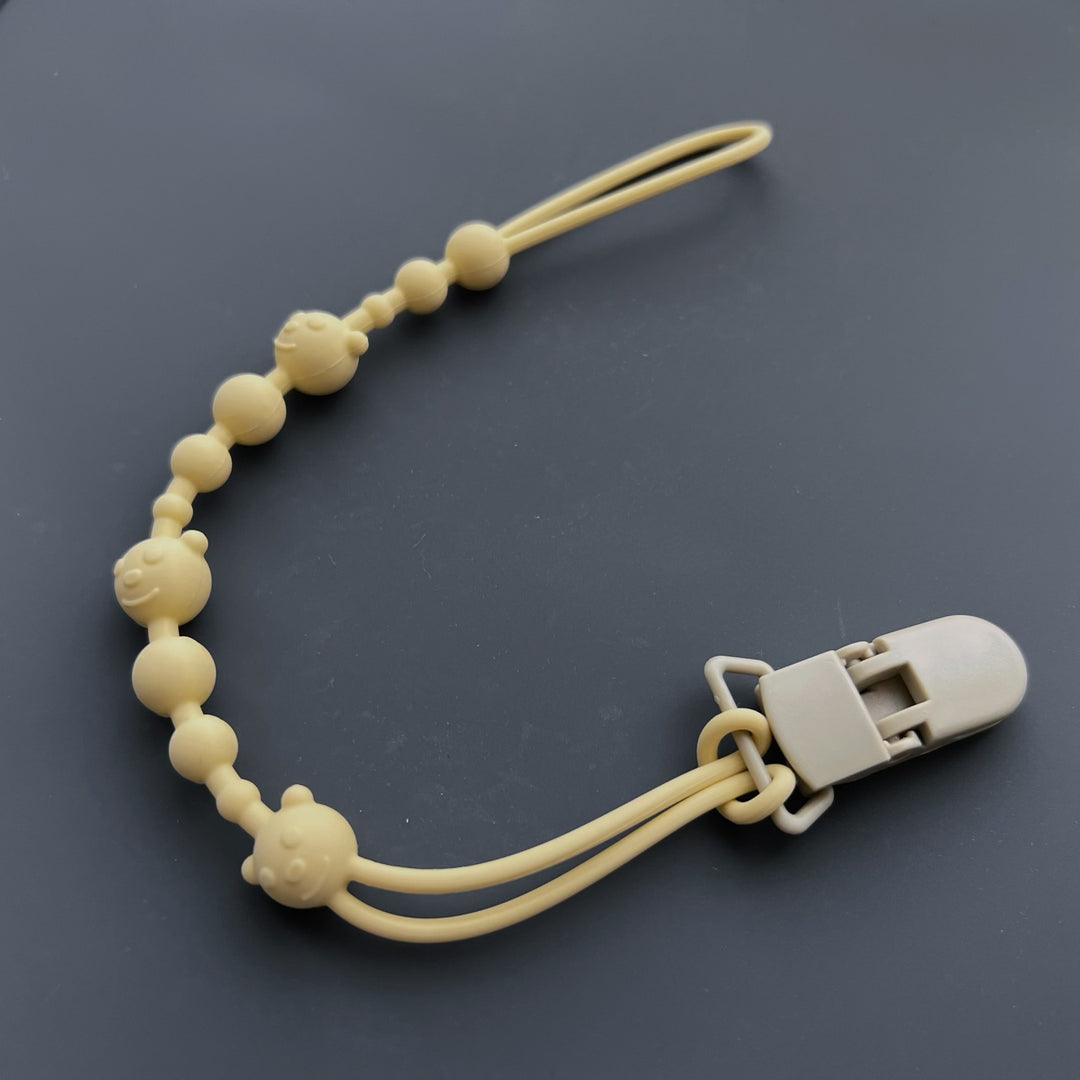 Baby Silicone Bead Teething Pacifier Clip with Wooden Safety Clip