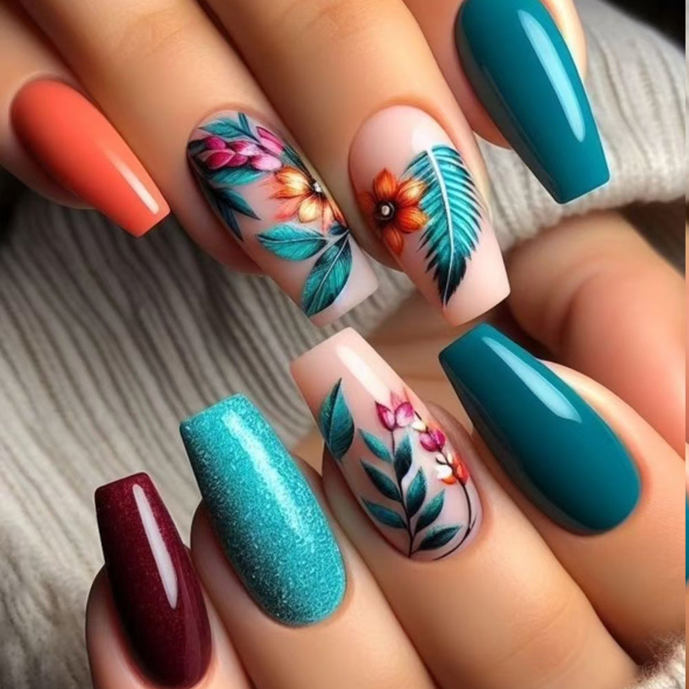 Artistic Floral and Glitter Press-On Nails Kalsten