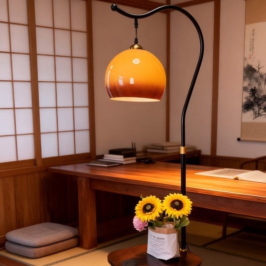Modern Floor Lamp with Integrated Side Table