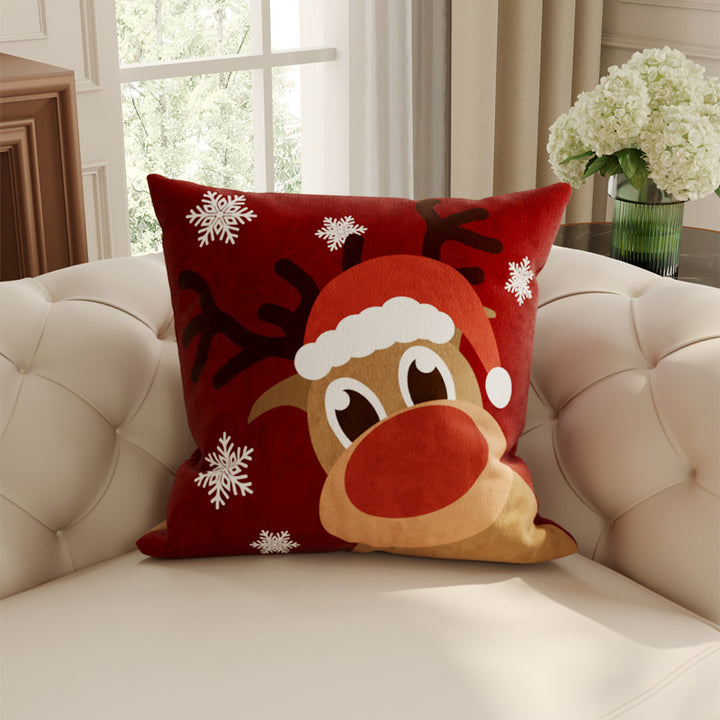 Festive Plush Decorative Throw Pillow Cover with Santa Illustration and Merry Christmas Script