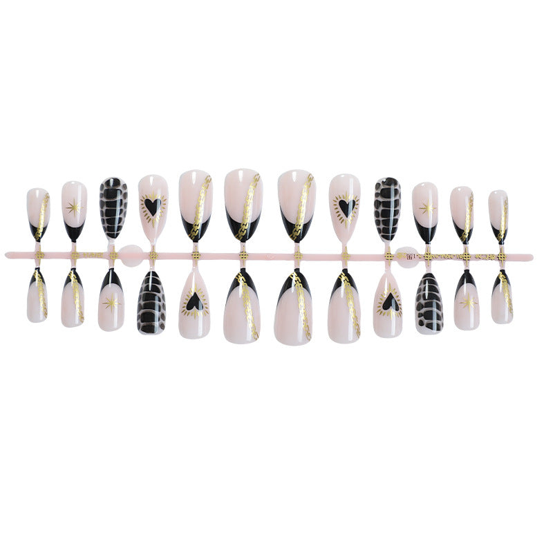 Decorative Press-On Nail Set with Artistic Heart and Star Designs kalsten