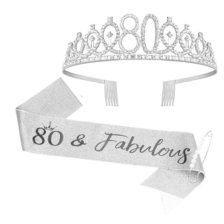 Women Crystal-Embellished Birthday Crown with Personalized Sash Kalsten