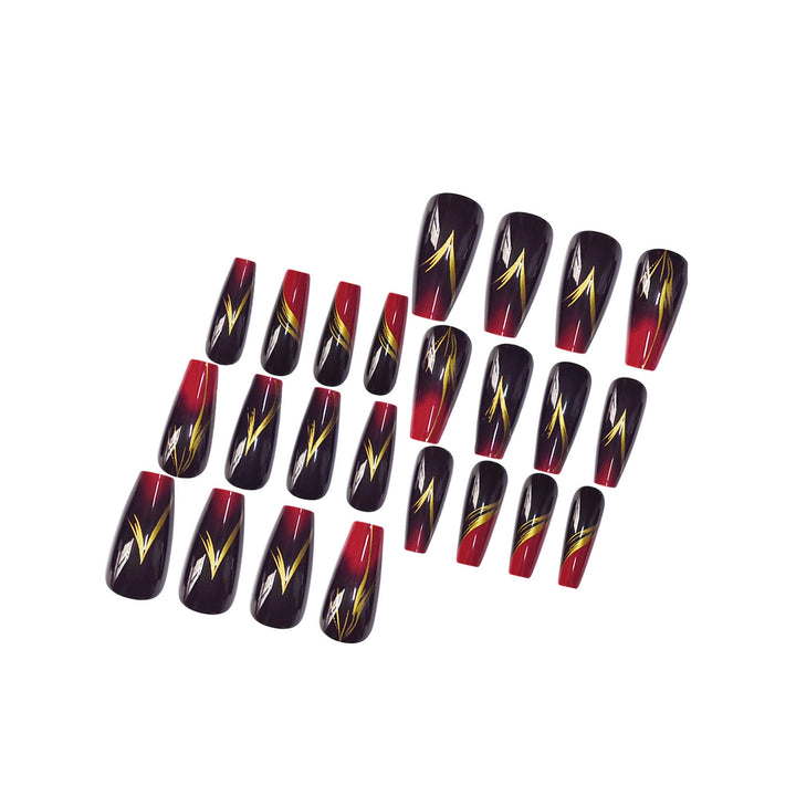 Stylish Press-On Nail Set with Gold Stripe Accents Kalsten
