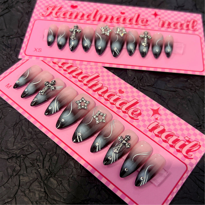 Artistic stiletto nails with elegant glitter design Kalsten