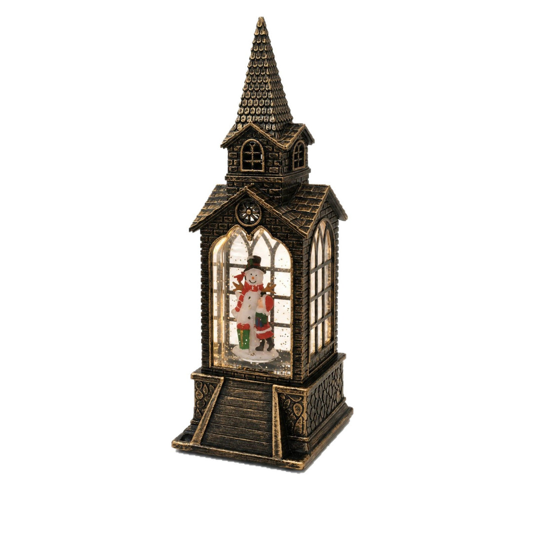 Nostalgic Christmas lantern with illuminated snowman scene Kalsten