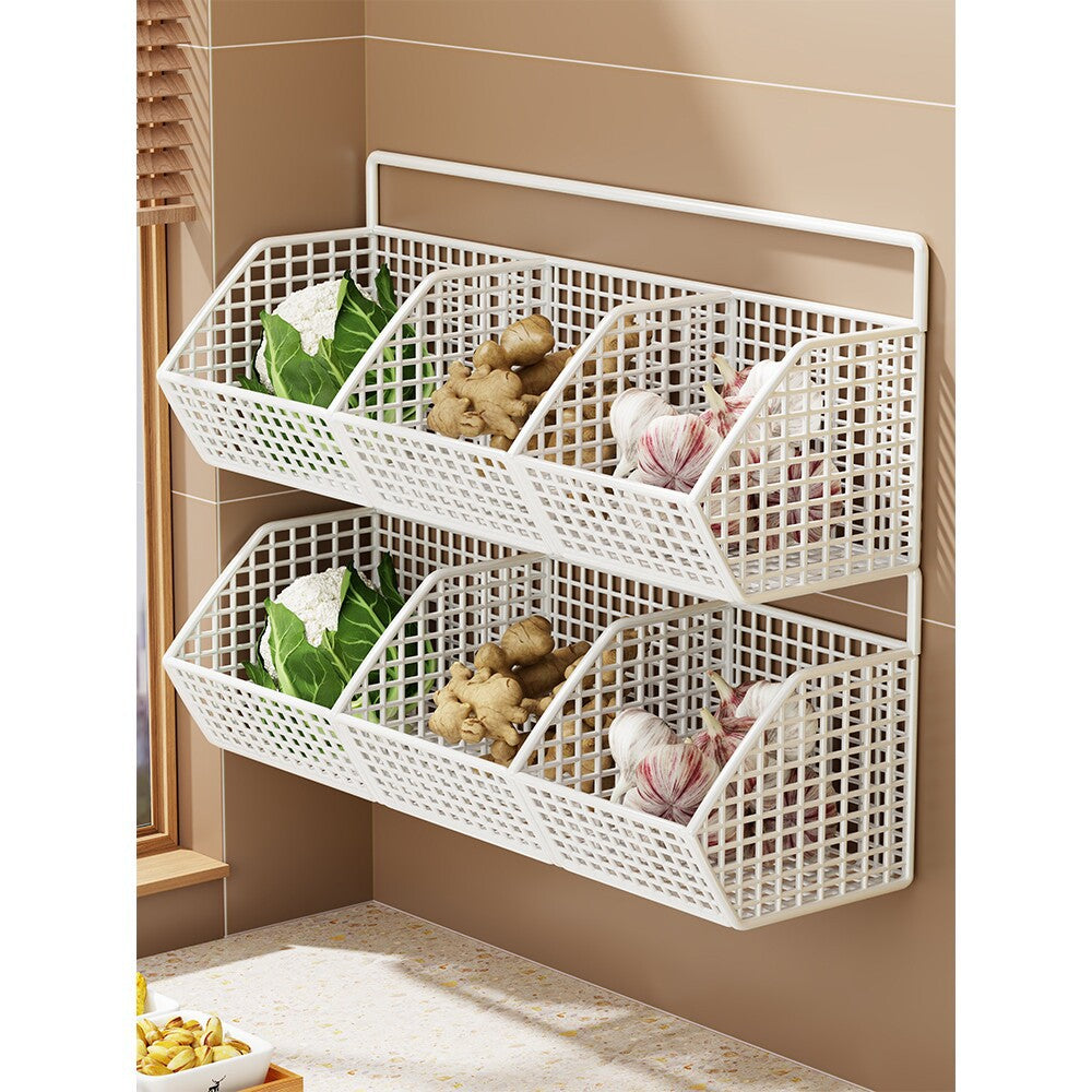 Wall-Mounted Double-Tier Kitchen Storage Baskets