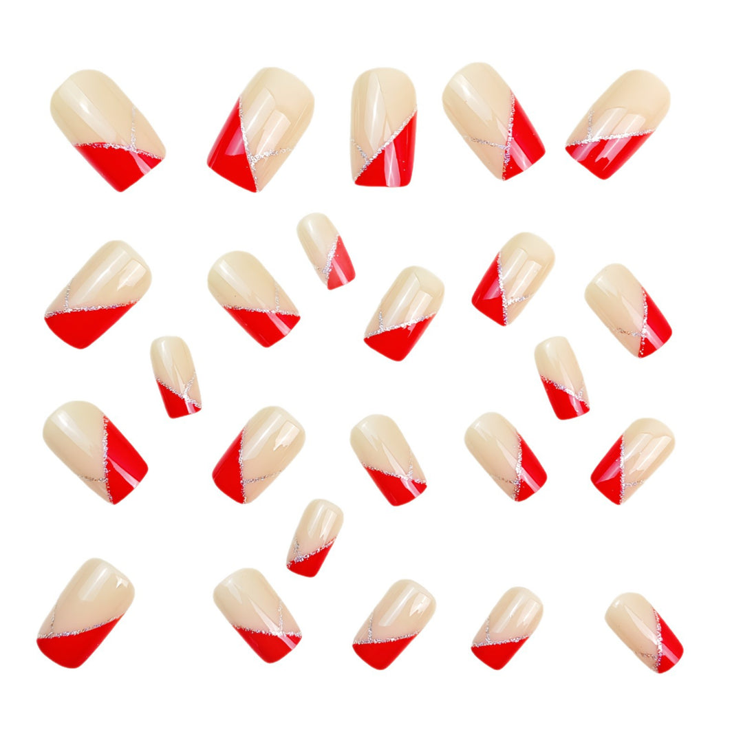 Elegant Artificial Nails with Glitter and Geometric Design Kalsten