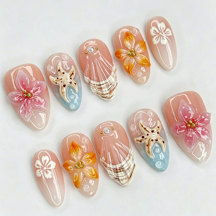 Artificial nails with floral decorations Kalsten