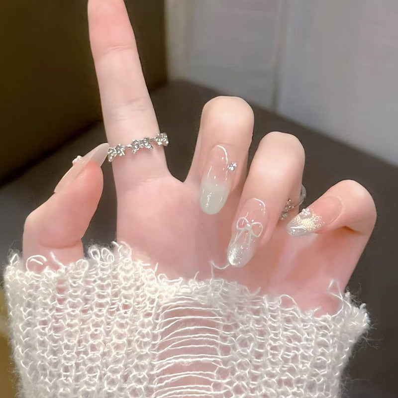 Artistic Press-On Nail Set with Bow and Floral Details Kalsten