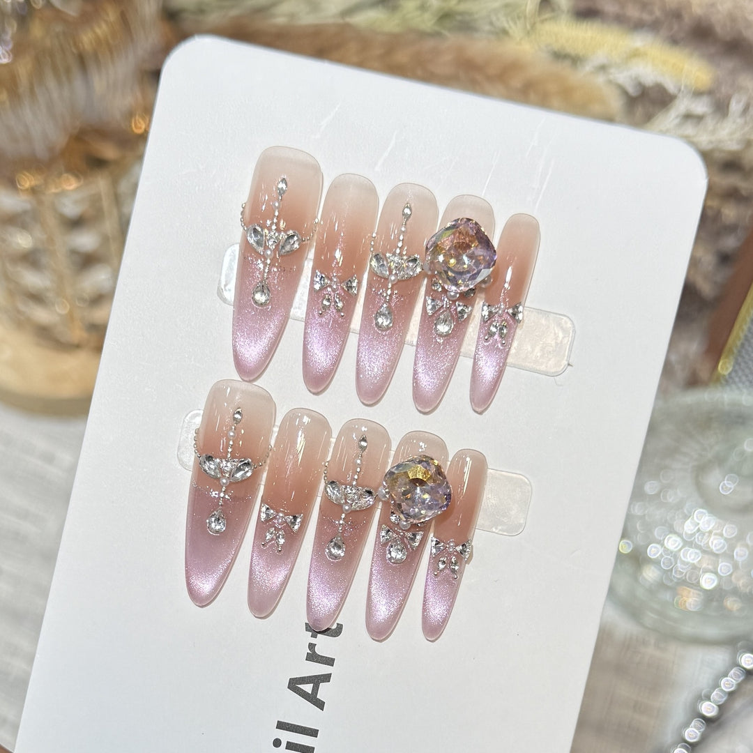 Decorative Rhinestone-Embellished Stiletto Press-On Nails Kalsten