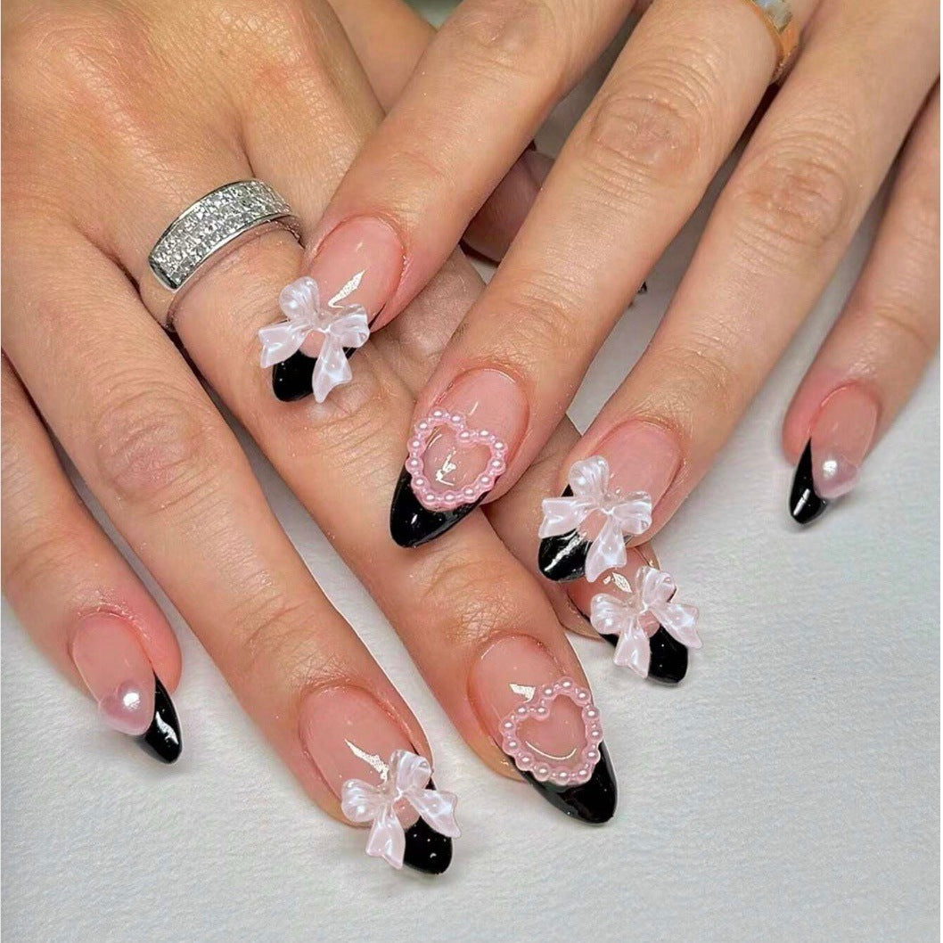 Glamorous artificial nail tips with 3D bows and heart decorations Kalsten