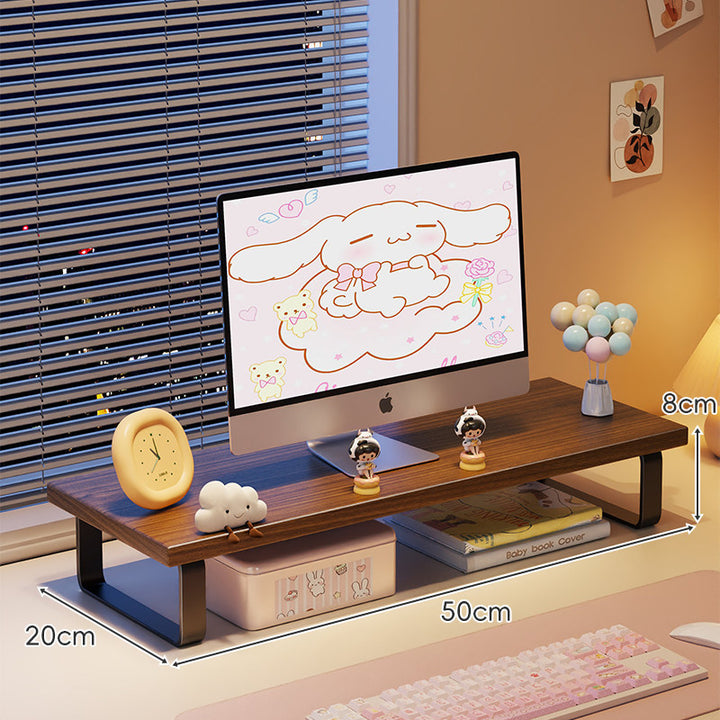 Elevated Monitor Riser Stand with Wood-Effect Top Metal Frame and Under-Shelf Storage