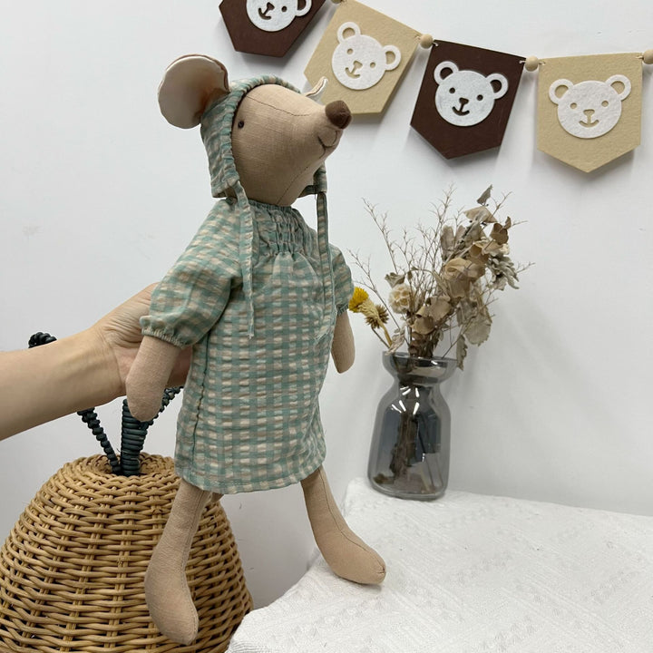Handcrafted Neutral Linen Bunny Plush with Long Floppy Ears and Removable Two‑Piece Outfit