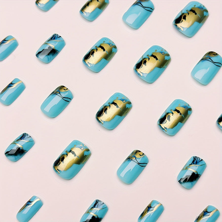 Luxury artificial nails with maritime marble design Kalsten
