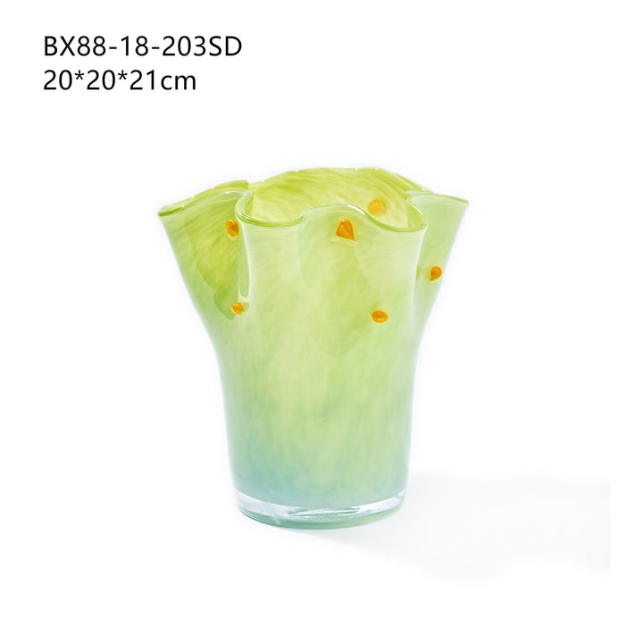 Handblown Tall Ruffled Rim Glass Vase Kalsten