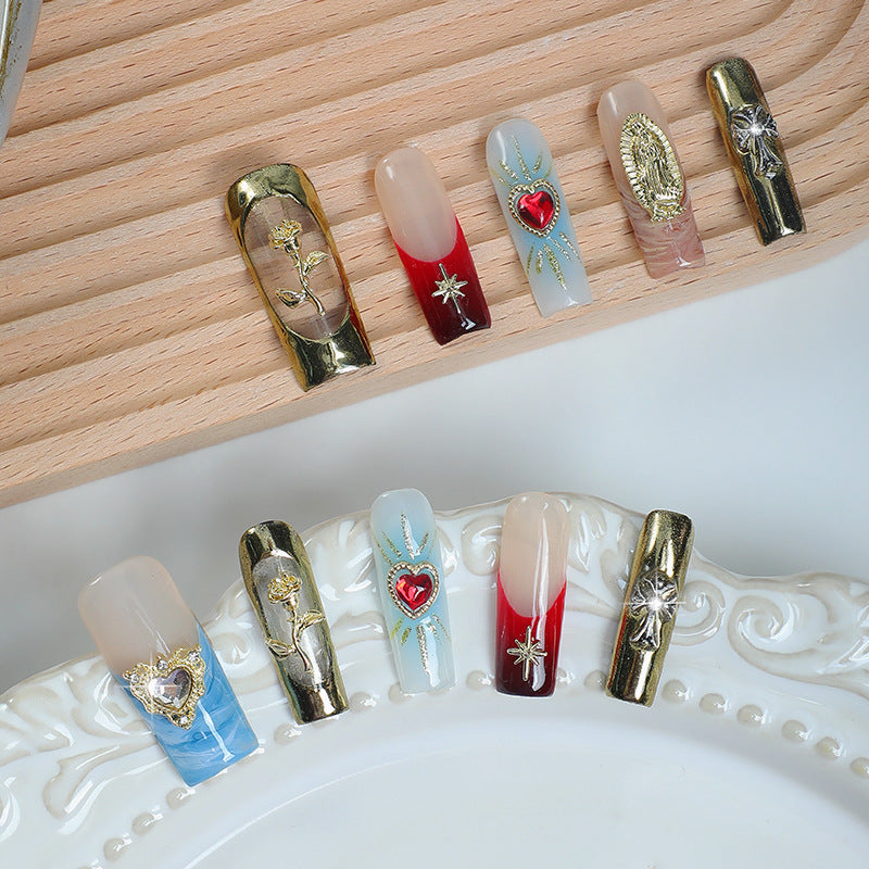 Artificial nail set with cherry motif and sparkling rhinestones Kalsten