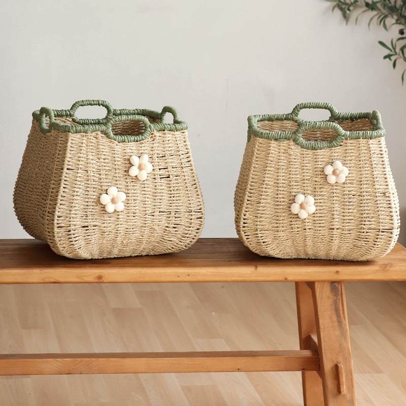 Stylish storage basket with flower appliqué Kalsten