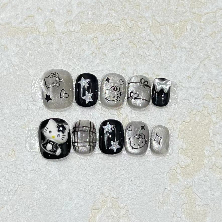 Fun and Whimsical Press-On Nail Set with Cartoon Accents Kalsten