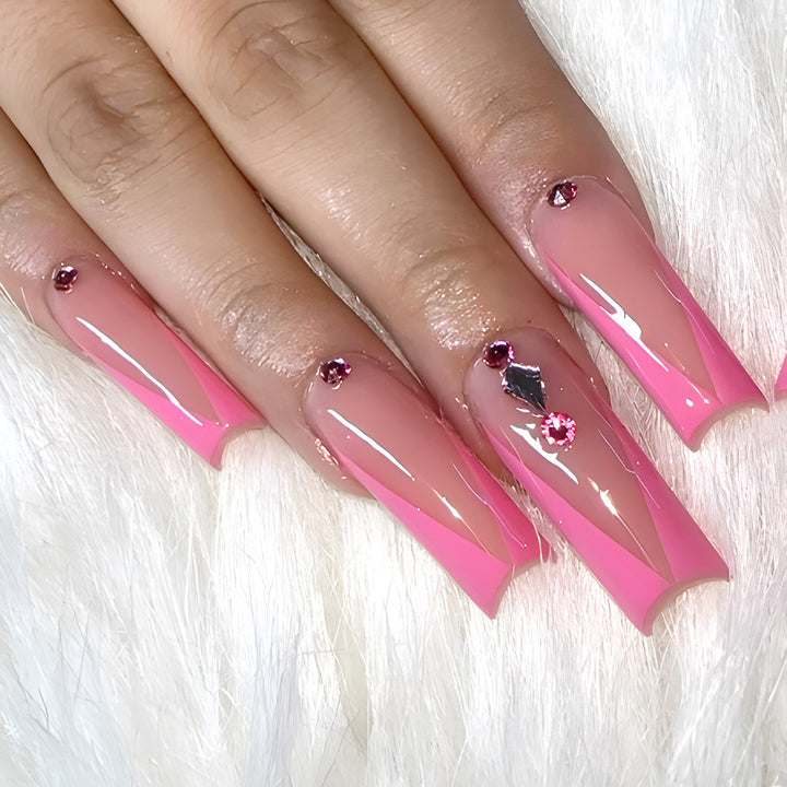 Long Stiletto Press-On Nails with Rhinestone and Glossy Finish Kalsten